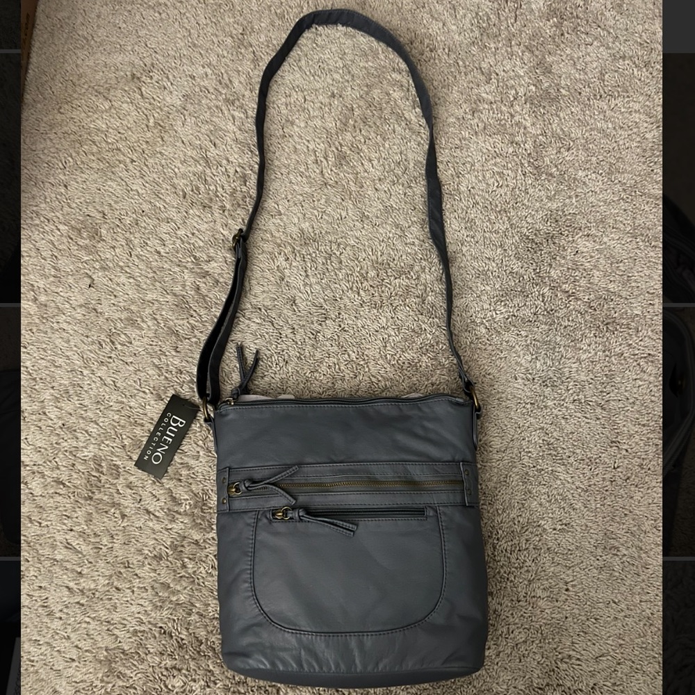 Bueno Collection Blue Leather Large Crossbody Bag